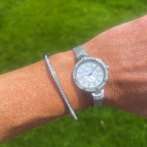 Anne Klein watch and bracelet set Swarovski crystal mother of pearl NWT